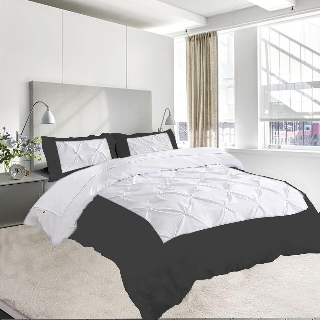Dual Tone 600TC 3PC Duvet Cover Set 100% Egyptian Cotton - Dual Design, Multi Sizes & Colors (1 Duvet Cover & 2 Pillow Shams)