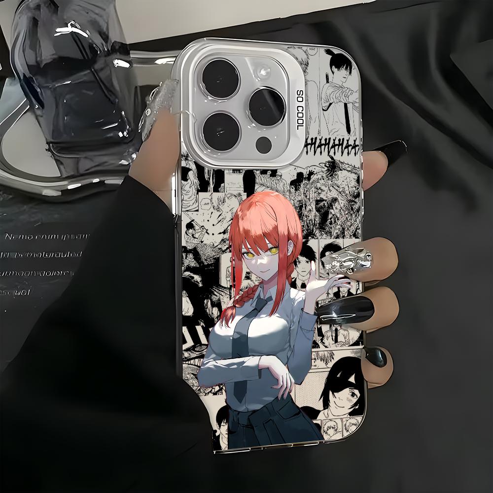 Cool Anime M-Makima Phone Case For iPhone 16 15 14 13 12 11 Pro Max Black Matte Multicolor Laser Metallic Aurora Cover