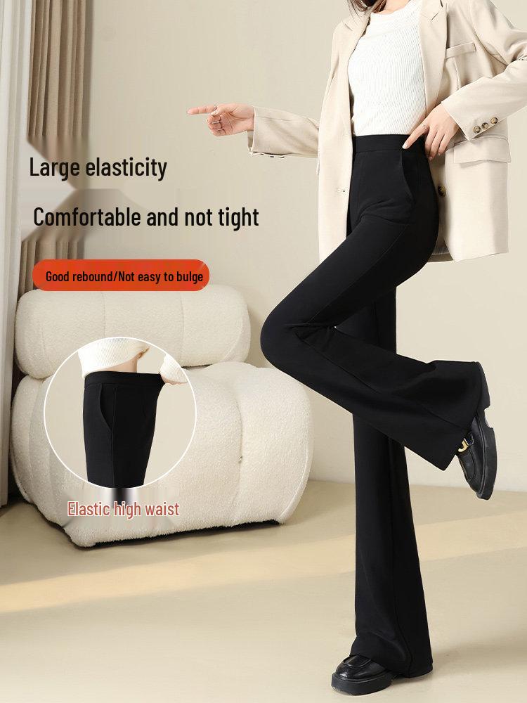 Women's High Waist Slimming Black Flared Suit Pants with Plus Velvet for Autumn/Winter 2025
