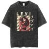 Camiseta Estampada Levi Ackerman de Attack on Titan Masculina e Feminina Camiseta Lavada Algodão Vintage de Alta Qualidade Tops Harajuku