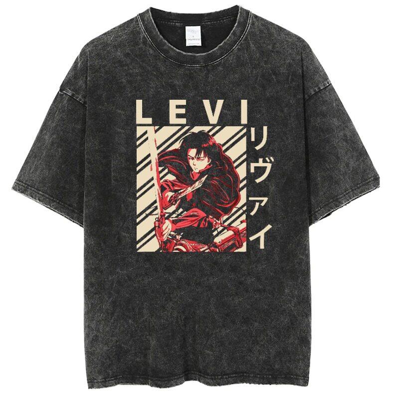 Attack on Titan Levi Ackerman Printed Tshirt Mens and Womens Washed Tshirt High Quality Vintage Cotton Tshirt Harajuku Tops