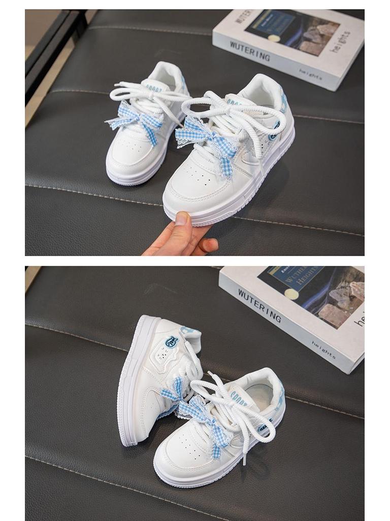 Girls' Leather Spring Bowknot Sneakers - White, Big Kids, Student-Friendly