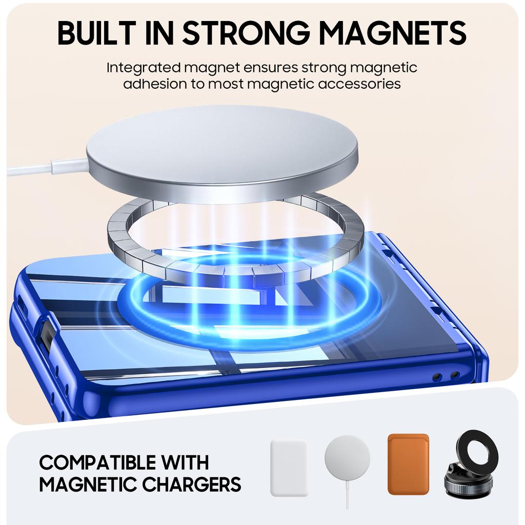 Capa Protetora Samsung Galaxy Z Flip 8 com Cobertura Completa da Dobradiça, Suporte Magnético e Design à Prova de Choque - Azul