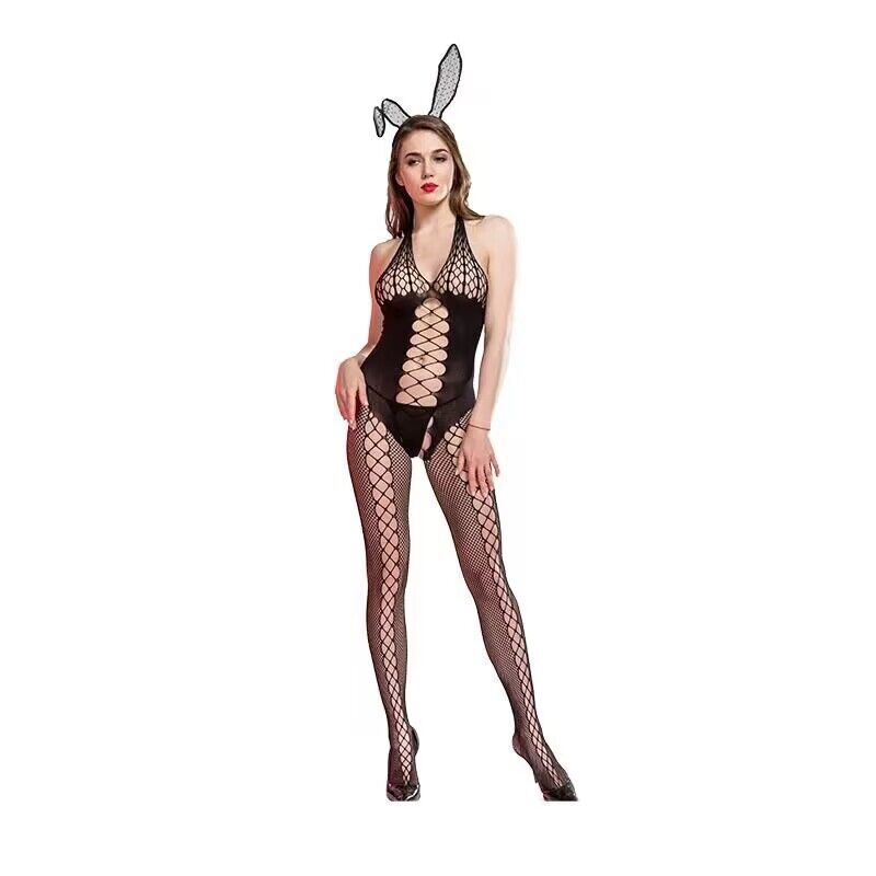 Sexy spodní prádlo Nová perspektiva Hollow Halter Naked Back Deep V Open File Sexy tělové punčochy