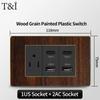 T&I Type 118 Black Retro Wood Grain Wall Plate, US Standard Electrical Outlet Cover with Switch