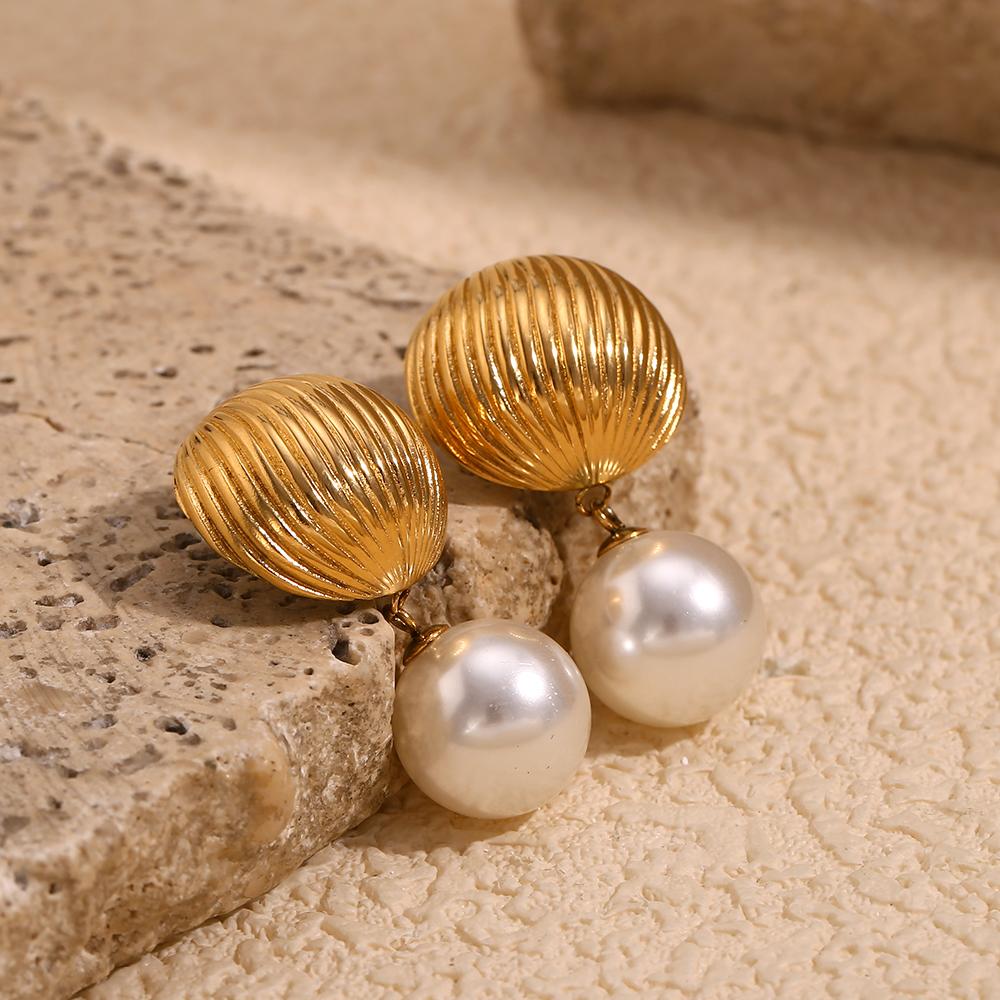 MamacitaSlay Elegant Vertical Hot Balloon Texture Imitation Pearl Drop Earrings Stainless Steel Women's Jewelry Gifts for Women