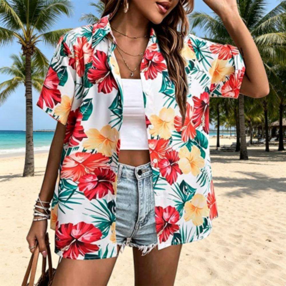 11 Colors Flowers Printing Shirt Summer Hawaiian Beach Vacation Clothing Women's Fashion Street Style Shirt Daily Men's and Women's Shirt