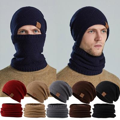 Warme Winter-Strickmütze und Schal-Set für den Außenbereich, stilvolle Strickmütze für Männer und Frauen