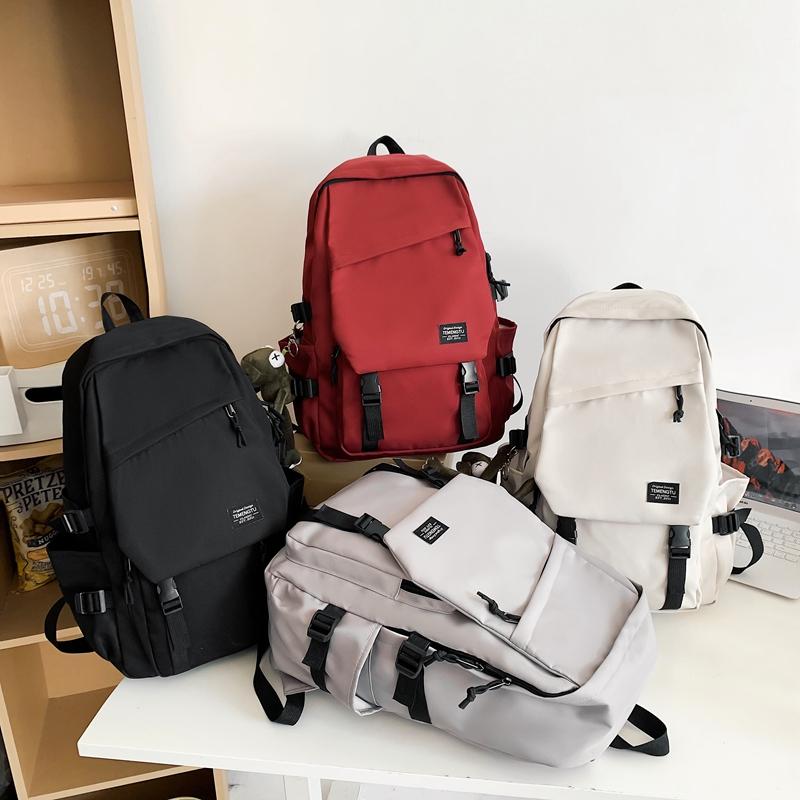 Male Solid Color Backpack Female Large Capacity Travel Backpack Junior High School Student Schoolbag