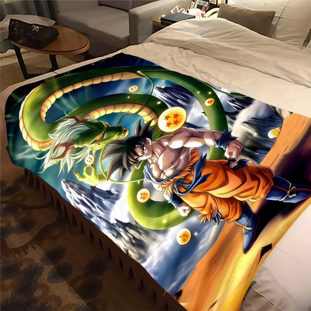 1PC Manta de Franela con Estampado de Son Goku, Alta Calidad para Todas las Estaciones, Decoración del Hogar, Calidez y Comodidad, Perfecta para Regalos de Navidad