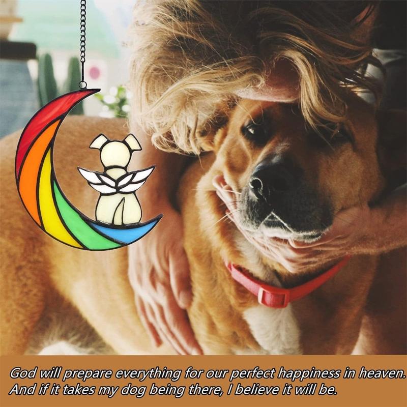 Heartwarming Dog Loss Sympathy Gift Unique Stained Glass Window Hanging Sun Catchers Pet Remembrances for Devote Dogs