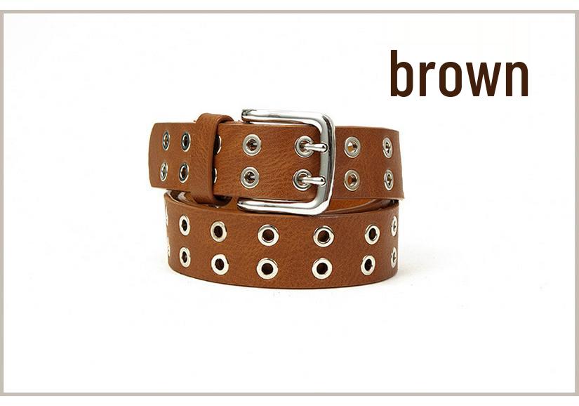 Unisex Leather Eyelet Buckle Belt with Rivet Detail - European & American Style Trend