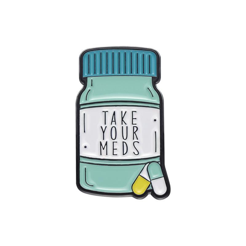 Cartoon Medicine Bottle Alloy Brooch: European & American Style Enamel Badge for Clothes & Bags