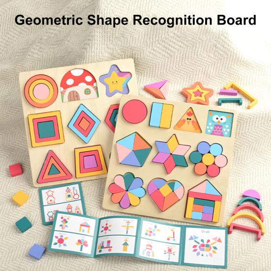Wooden Geometry Puzzle Board Game Preschool Color Learning Geometric Shape Matching Puzzle Toddlers Boys Girls Educational Puzzle Toy