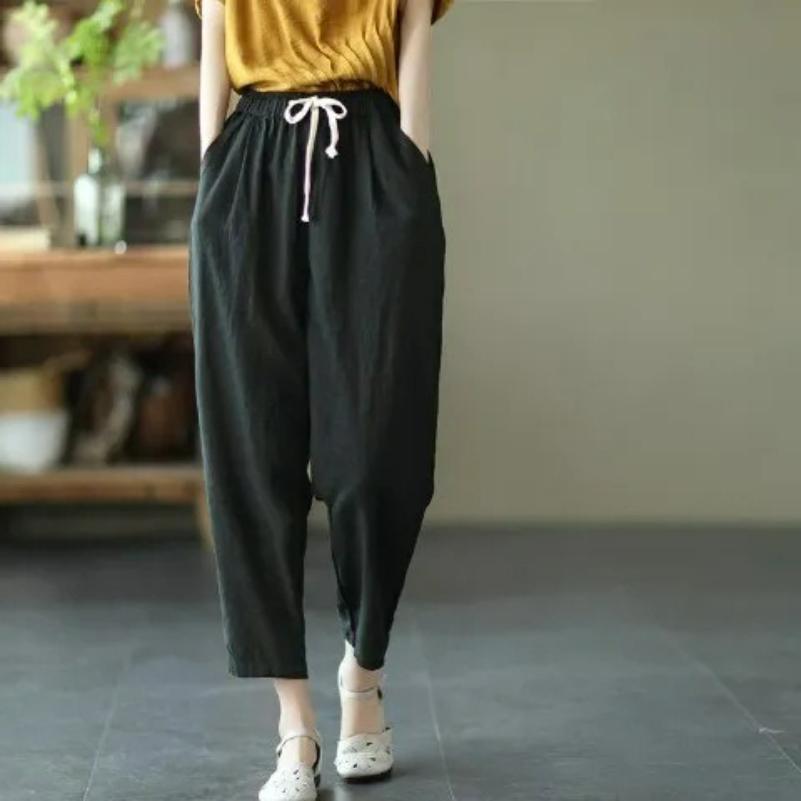 Cotton and Linen Retro Carrot Pants Women's Summer Harem Pants Loose Solid Color All-match Casual Nine-point Pants