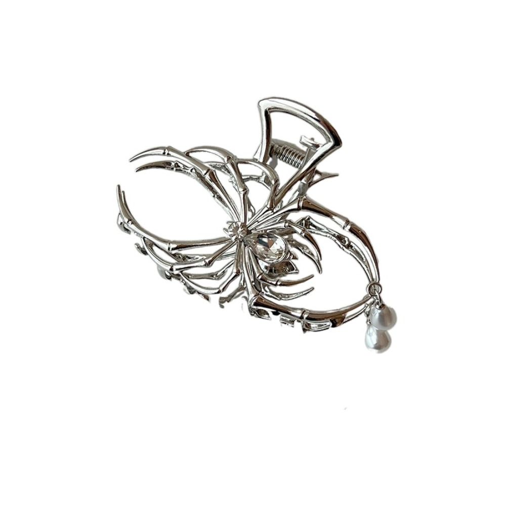 Punk Hollow Spider Hair Claw Rhinestone Pearl Large Shark Clip Y2K Hair Accessories Metal Hair Claw Party