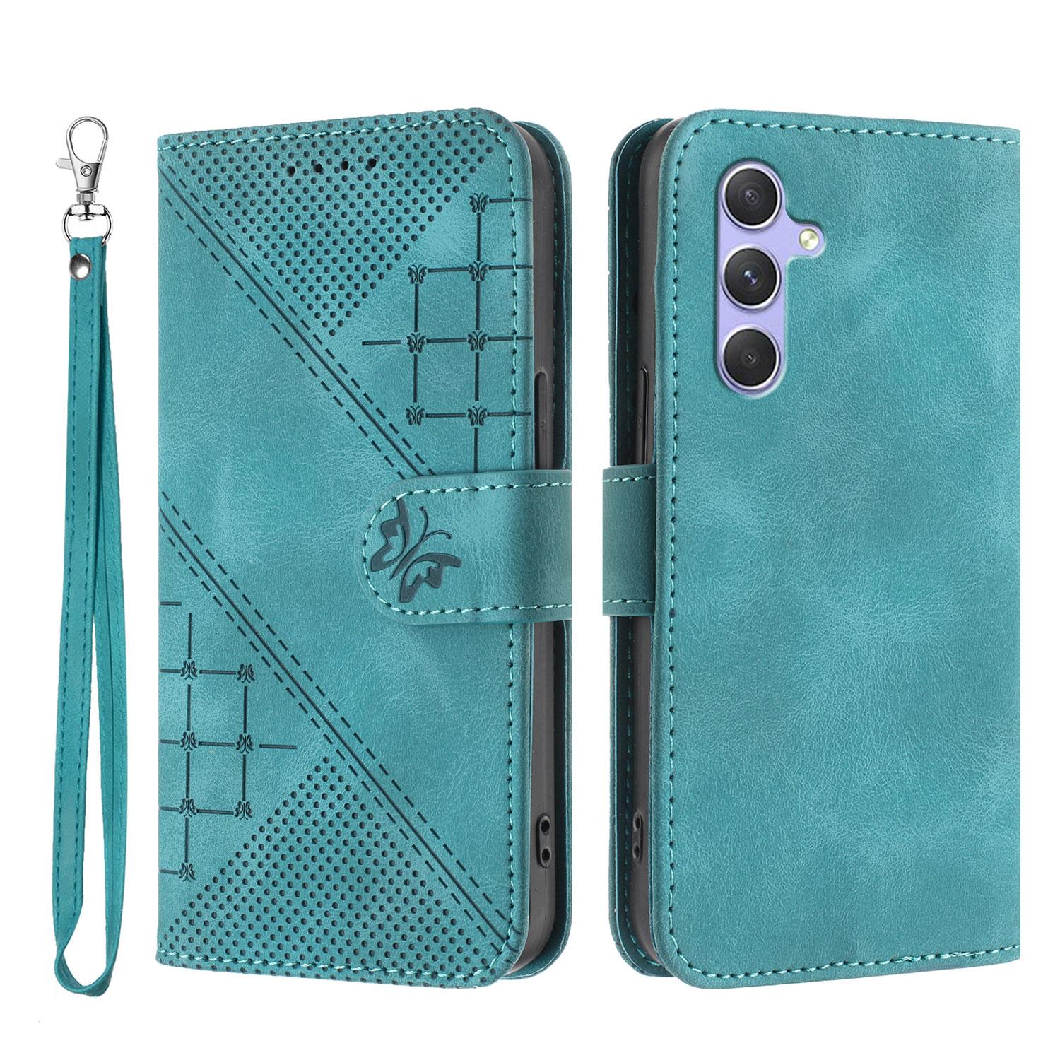 

For Samsung Galaxy A54 5G Leather Wallet Case Butterfly Flower Imprinted Phone Cover with Strap E
