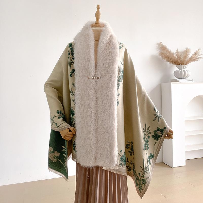Two-Sides  Shawls Female Designer Women Winter Scarf Pashmina Flower Bufandas Foulard Warm Hijab Wraps Travel Stoles