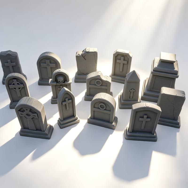 Mini Memorial Marker Set 14 Count Gray Cemetery Decor for Model Layout Styling, Layered Texture and Paint Friendly Home Display Decor