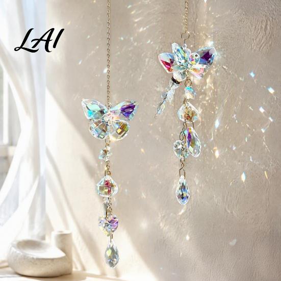 Crystal Wind Chimes for Garden Butterfly & Dragonfly Suncatcher Colorful Rainbow Maker Prism Hanging Unique Housewarming Gifts New Home Ornament,