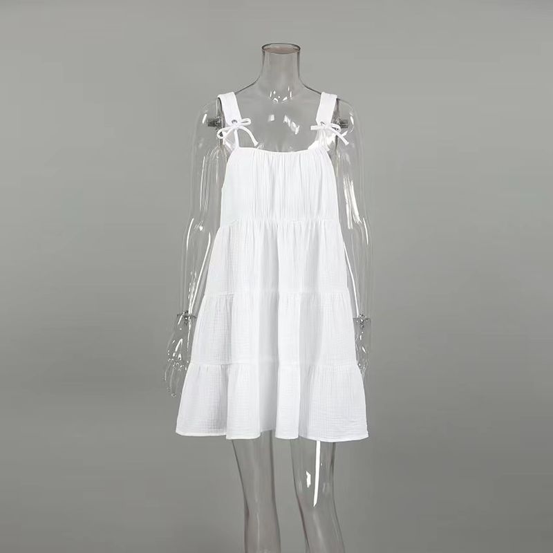 

Western Style Summer Sling Frill Short Dress Sexy Backless Suspender Dress White L