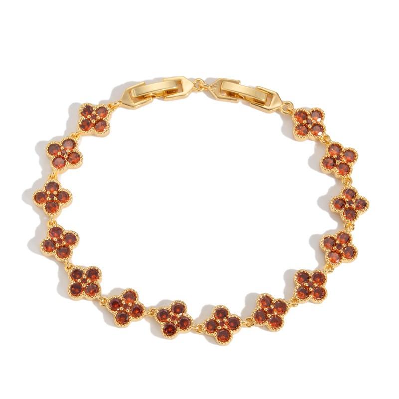 Elegant Floral Clover Bracelet With AAA Red Zircon Stones 24K Gold Plated Adjustable Women Daily Wear 24K Gold Plated
