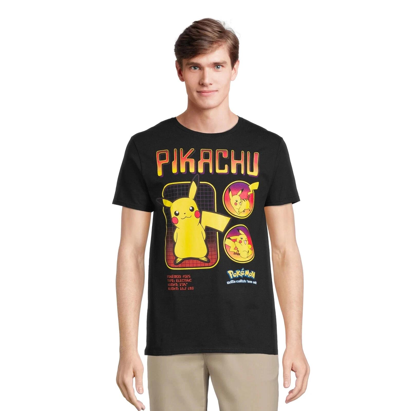 Pokemon Mens Pikachu Pokedex Data Black Shirt New Medium S