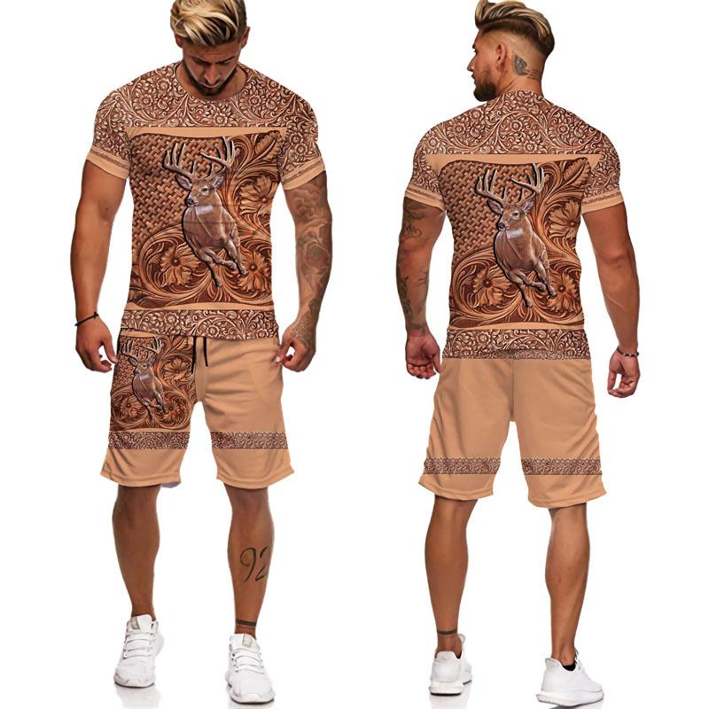 Camo Animal Deer Hunting 3D Print Tees/Shorts/Sets Men's Harajuku T-Shirt Outdoor Sportswear Suits Casual Jogger 2 Piece Outfits