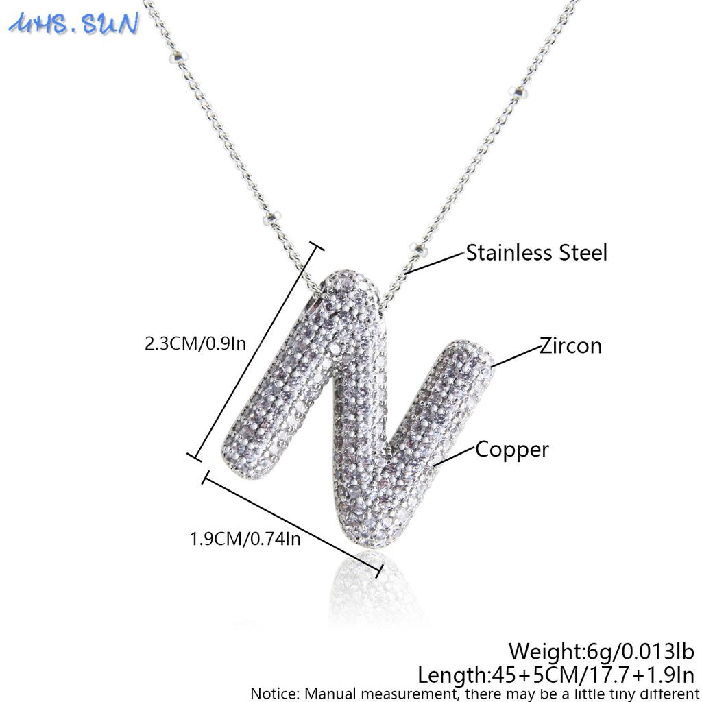 MHS.SUN High Quality Bubble Initial Necklace Letter A-Z Silver Color Zircon 26 Initial Balloon Pendant For Women Men Jewelry