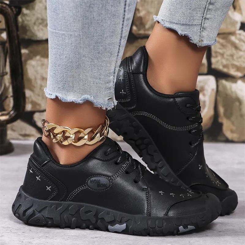 Fashion Womens Hand Stitched Leather Sneakers Lightweight Flat Design Shoes Comfortable Breathable Upper Leather Sole