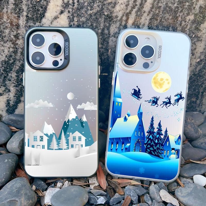 Snowy Mountain Landscape Christmas Phone Case for iPhone 14 13 12 Mini 11 Pro Max 16 15 Pro Max 14 Plus Shockproof Laser Covers
