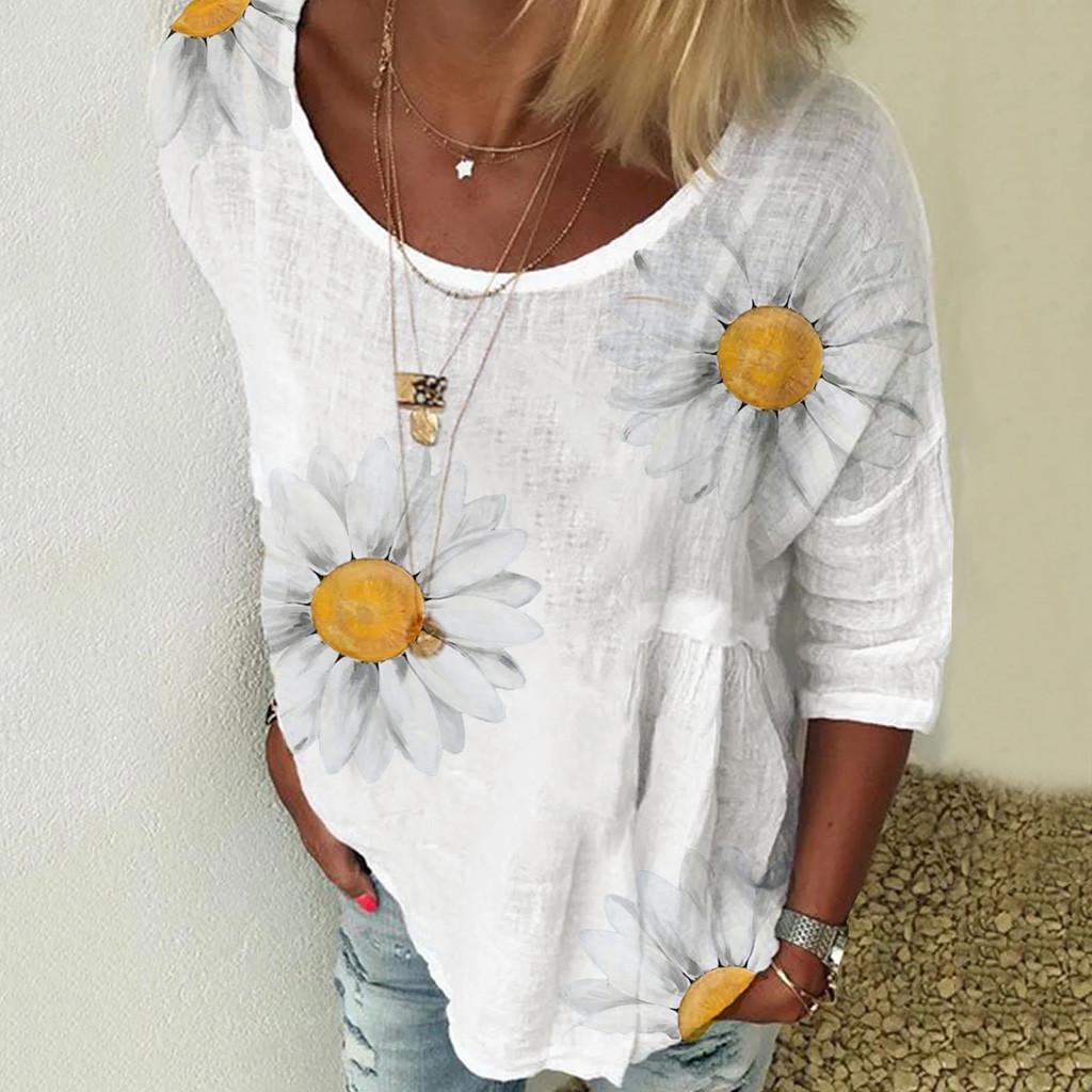 Women Casual Plus Size  Printed Loose Sunflower Tunic Shirt Blouse Tops