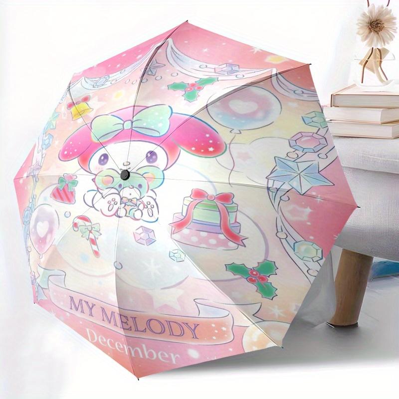 December My Melody Durable Cartoon Folding Umbrella, Portable 3-Fold Compact Umbrella for Men and Women, Suitable for Travel or Daily Use.Y032