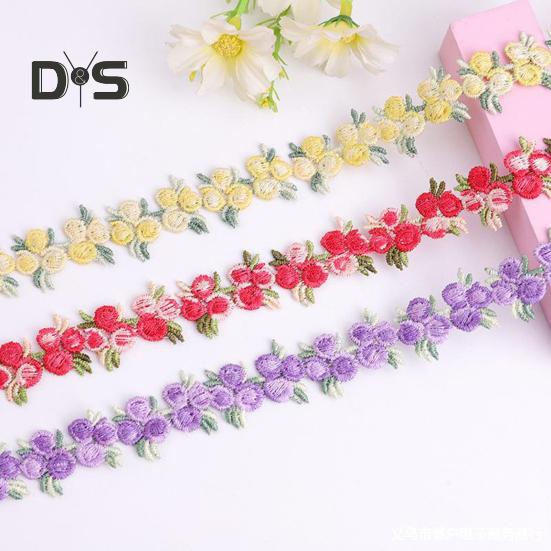 15 Yards Blommig Spetskantband Polyester Broderad Spetsapplikationsremsa Blommig Spetsband Sytyg för DIY-hantverk Bröllopsdekorationer
