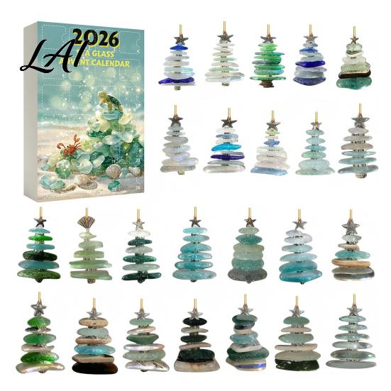 Calendario dell'Avvento di Natale Fatto a Mano Personalizzato con Vetro Marino, Scatola Conto alla Rovescia 24 Giorni con Decorazione da Appendere ad Albero, Ornamenti in Acrilico Festivi