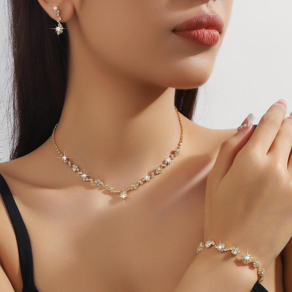 High-End Women's Jewelry Set: Bridal Necklace, Earrings, Bracelet & Ring
