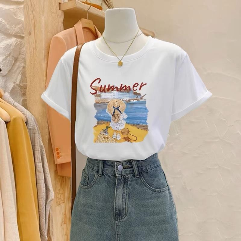 Fashion cotton short-sleeved t-shirt women's 2025 summer new versatile and thin top niche design sense