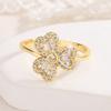 Classic Four-Leaf Clover full diamond Stackable Band 18K Gold Lucky Clover Ring for Women Symbol Jewerly Party Gift