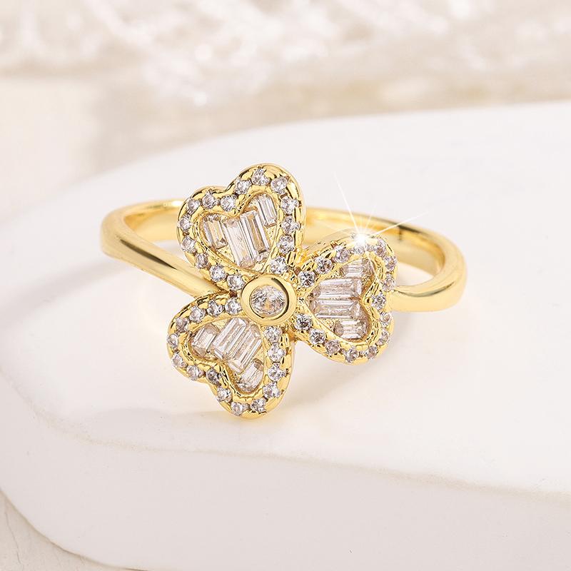 Classic Four-Leaf Clover full diamond Stackable Band 18K Gold Lucky Clover Ring for Women Symbol Jewerly Party Gift