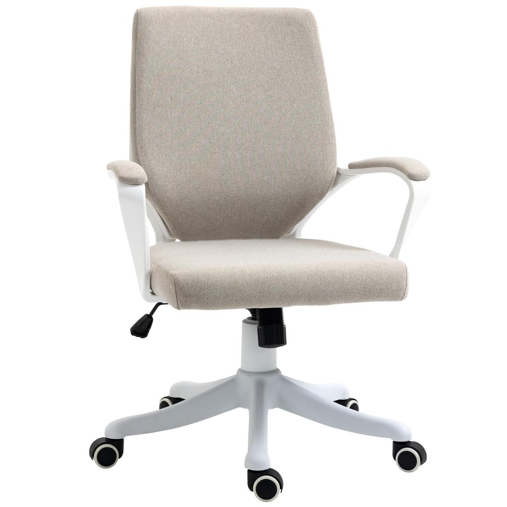 Office Chair Ergonomic Desk Chair with Armrest, Height-Adjustable Swivel Chair with Tilt Function, Linen Look, Padded Computer Chair, Beige+White