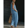 Set 2 Pezzi 2026 Stile Vacanza da Donna e Set Collo in Lino Top Senza Maniche Scollo a V Lento Pantaloni a Gamba Larga Set Due Pezzi
