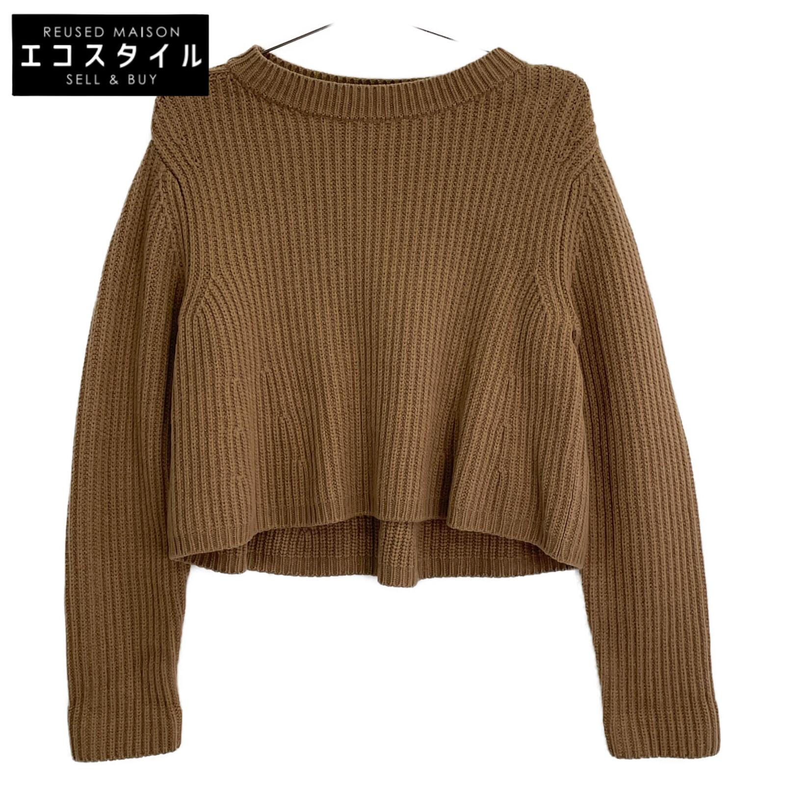 

FOXEY 37519 Brown wool x cashmerex silk cropped rib knit pullover tops 38 BrownUsed