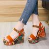 Women Sandals Shoes Printing Slope Heel High Waterproof Platform Ladies Ankle Strap Female Round Toe Summer Fashion Colorful