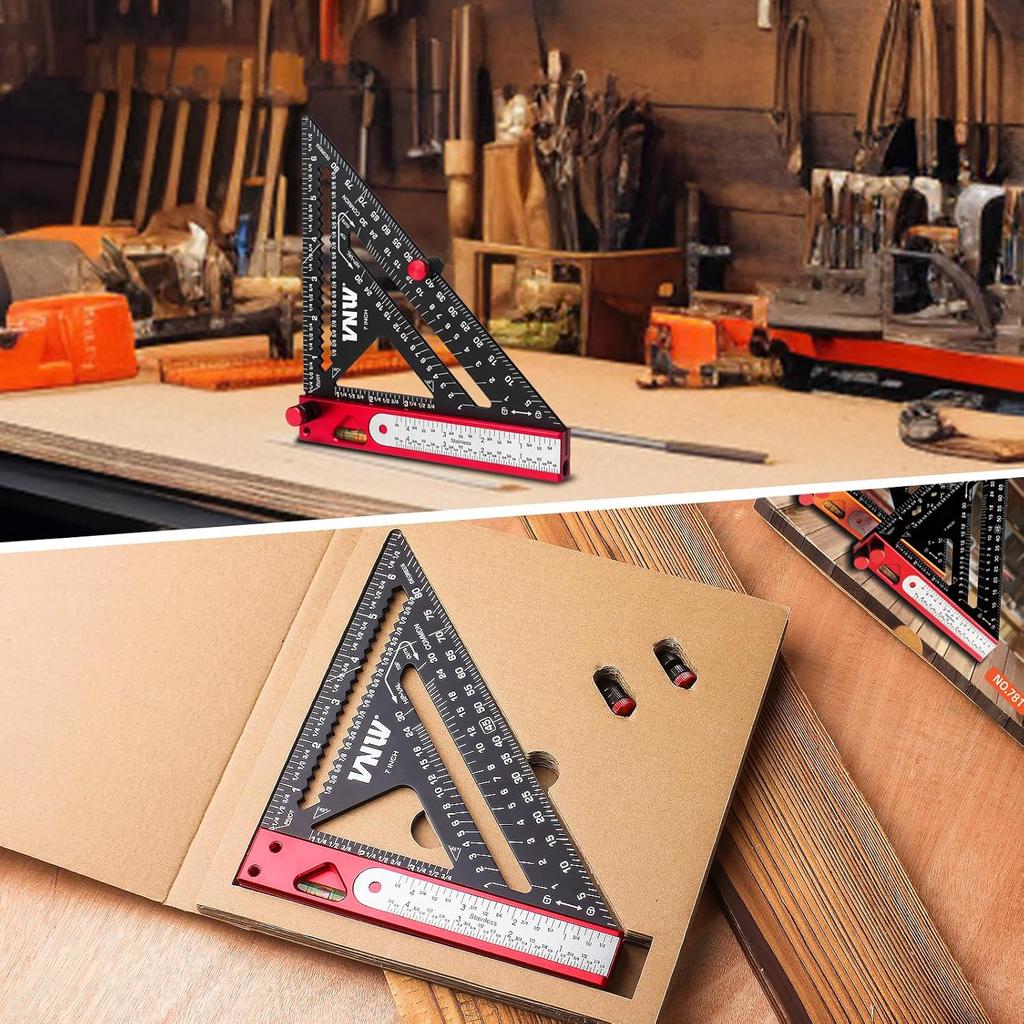 6-in-1 Carpenter Square 7 inch (1/8" Precision) Rafter Square Multi-Purpose Carpenter Tools:Square,Protractor, 1/16" Precision Steel Ruler,Marking