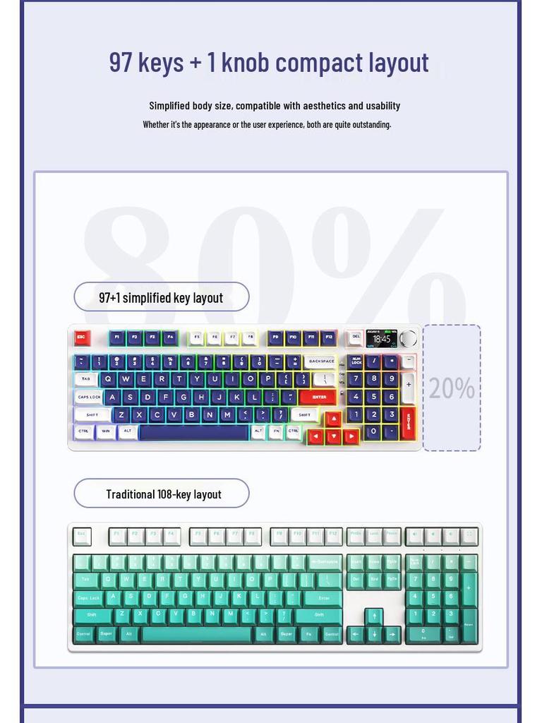 98-Key Wireless Bluetooth/Wired 3-Mode Mechanical Keyboard DIY Kit, RGB Hot-Swappable, Display Screen, Knob