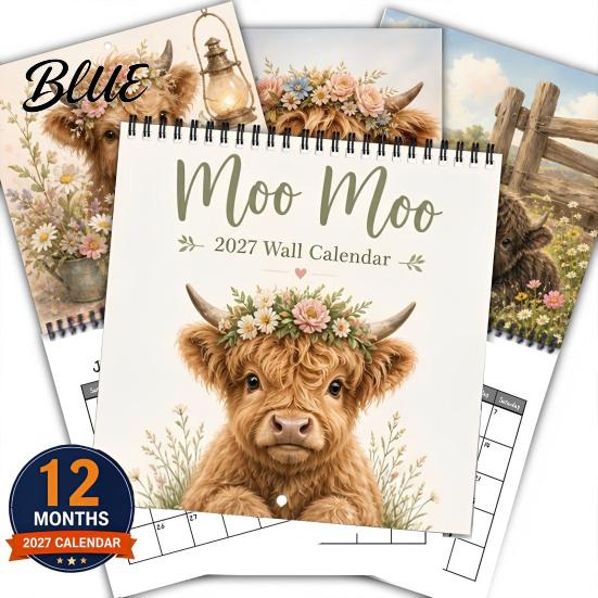 Desk Calendar for Farmhouse Animal Cow Wall 2027 Highland Home Office Calendar Funny Rustic New