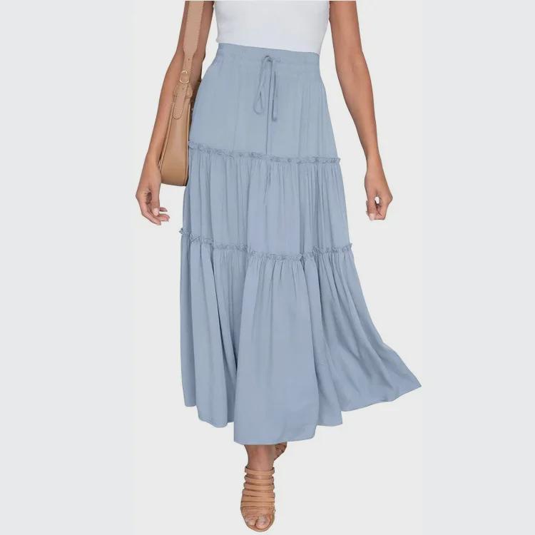 European and American Women's Bohemian High-Waist A-Line Pleated Skirt