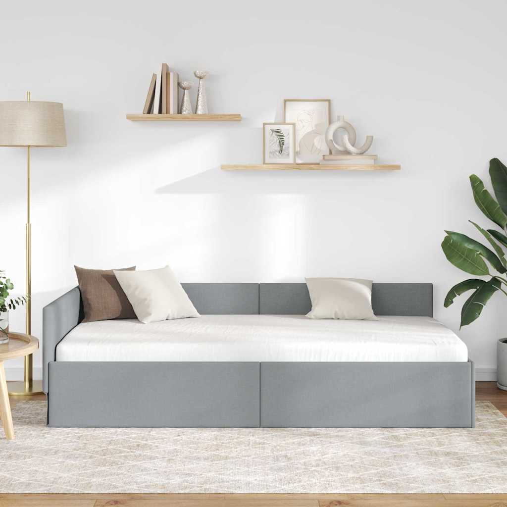 L Shaped Bed Frame with Headboard Light Gray 31.5 X 78.7 (80 Cm X 200 Cm) Fabric