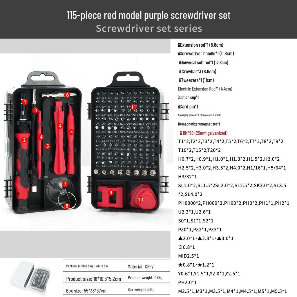 115-in-1 Multifunctional Disassembly Repair Tool Set for Watches, Computers, and Mobile Phones