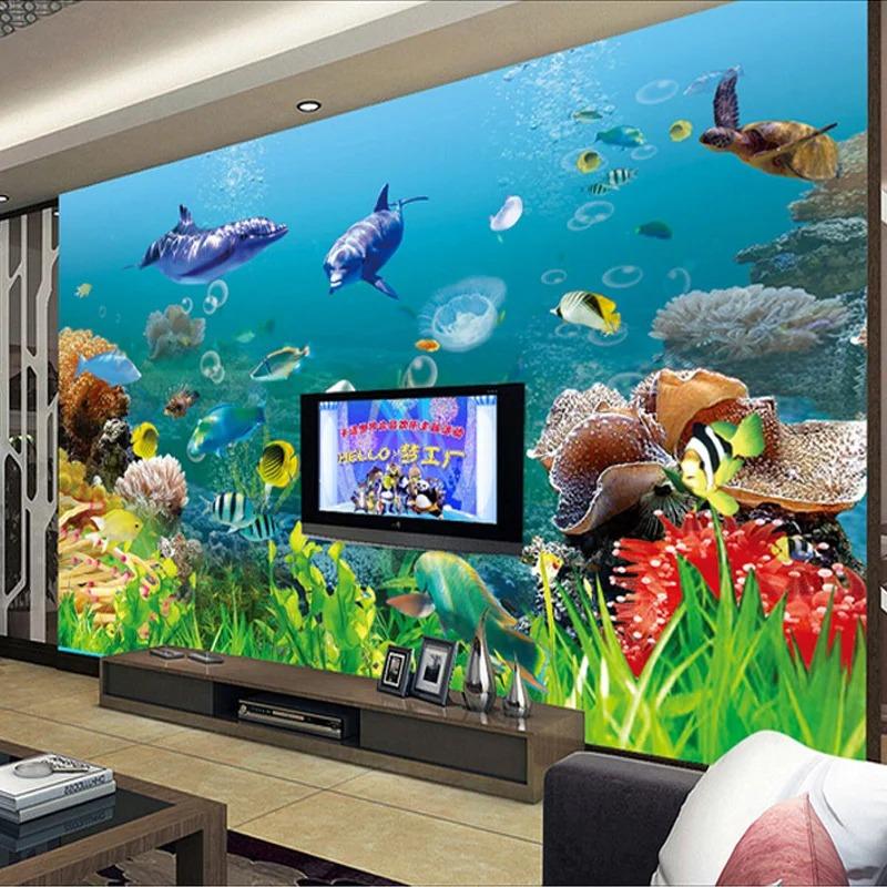 3d Stereo Wall Mural Underwater World Wallpapers Landscape Kid's Bedding Room Background Wall Mural Decor